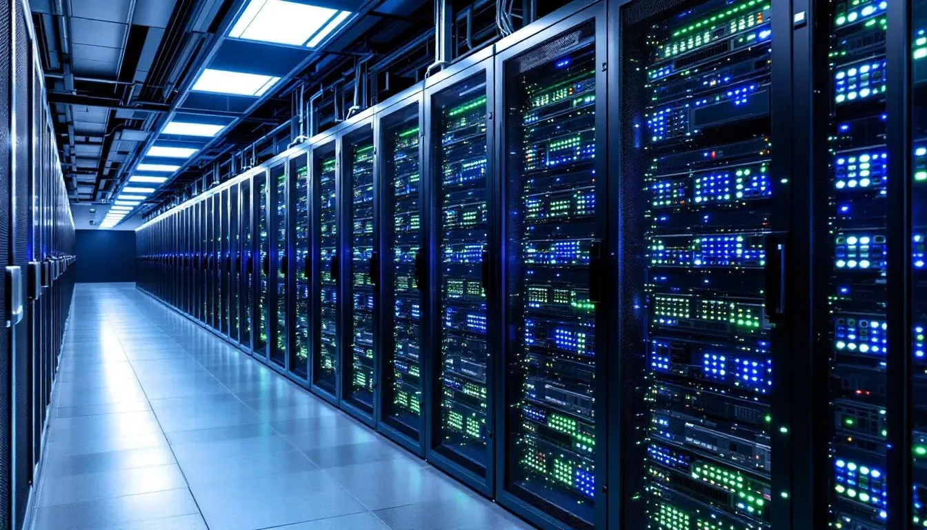 Data center with rows of servers