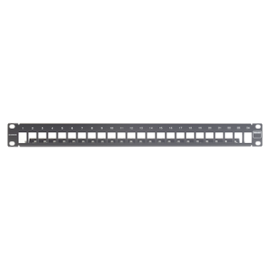 Patch Panel TERA-MAX Blindado de 24 Puertos, Modular, Plano, Color Negro, 1UR